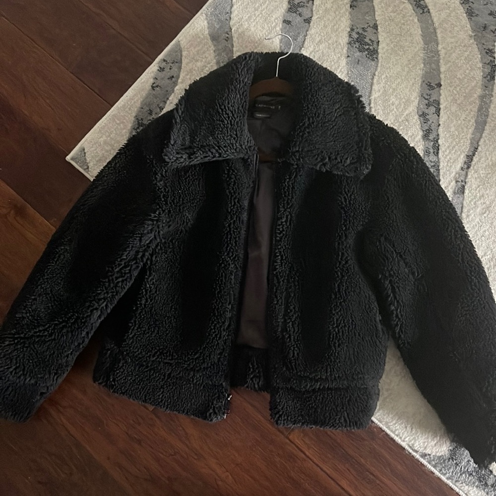 Carbon 38 black XS zip up teddy jacket
